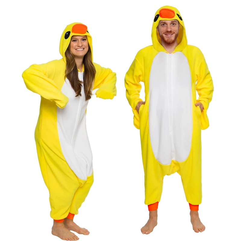 Funziez! Adult Onesie Halloween Costume - Animal and Sea Creature - Plush One Piece Cosplay Suit for Adults, Men and Women, Duck, XL - Image 1
