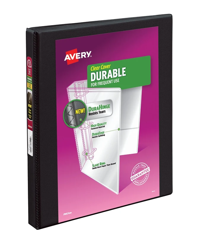 Avery Durable View Binder, 0.5" Slant Rings, DuraHinge, 12 Black Binders (17001)