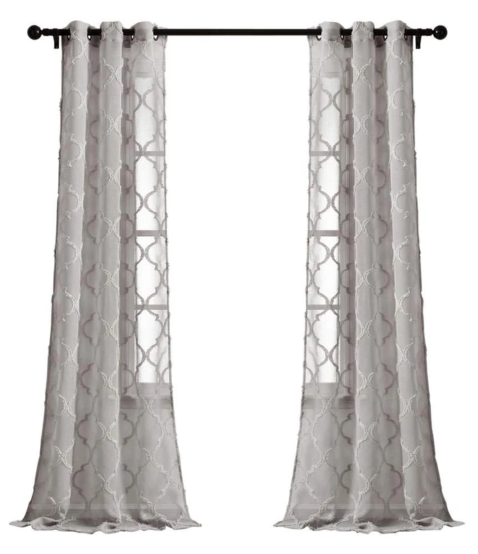 Lush Decor Gray Avon Trellis Grommet Sheer Window Curtain Panel Pair (84" x 38")