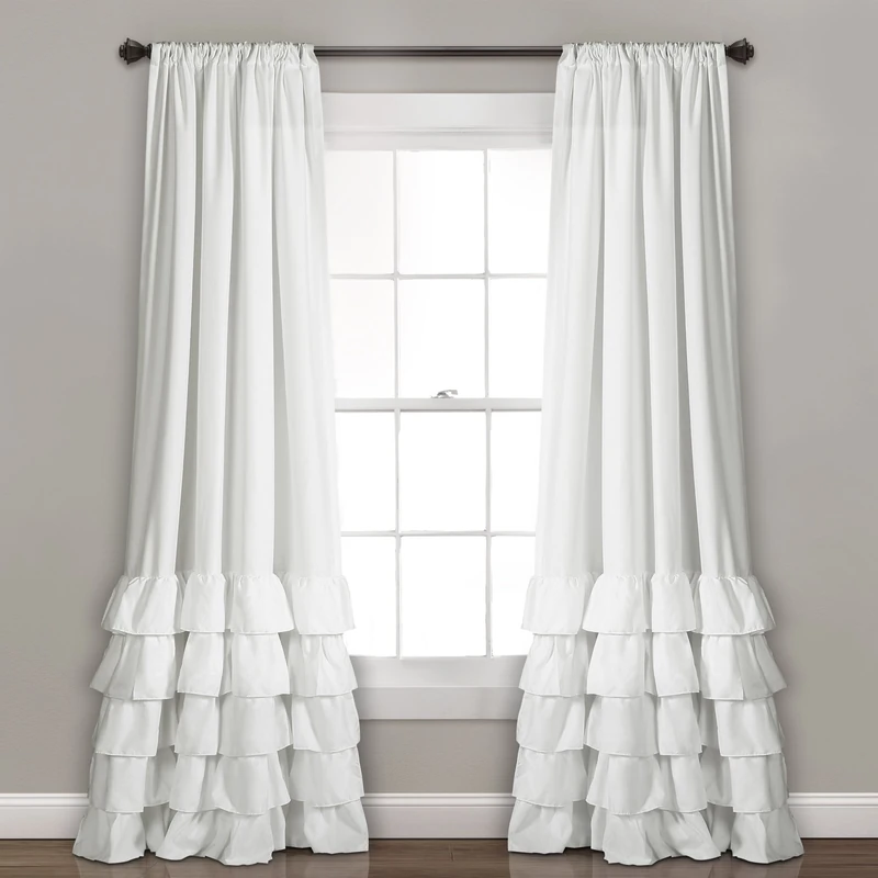 Lush Decor, White Allison Ruffle Curtains Window Panel Set for Living, Dining Room, Bedroom (Pair), 95" x 40", 95" L