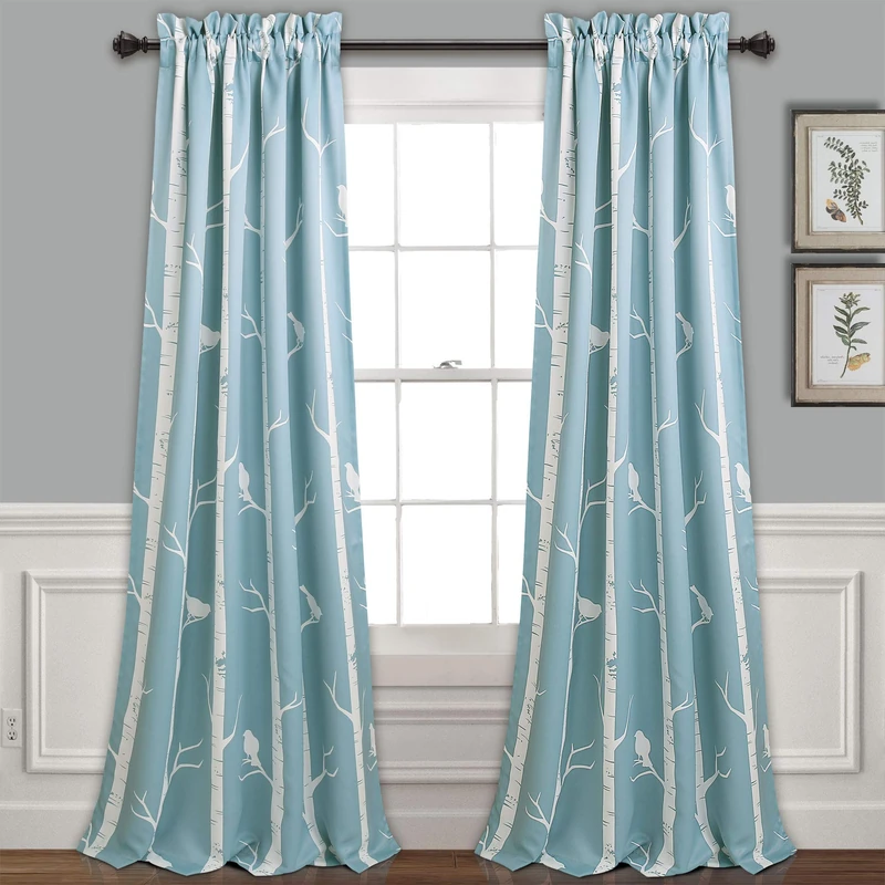 Lush Decor Lush Décor, Blue Bird On The Tree Curtains Room Darkening Window Panel Set for Living, Dining, Bedroom (Pair) 84" L x 52" W