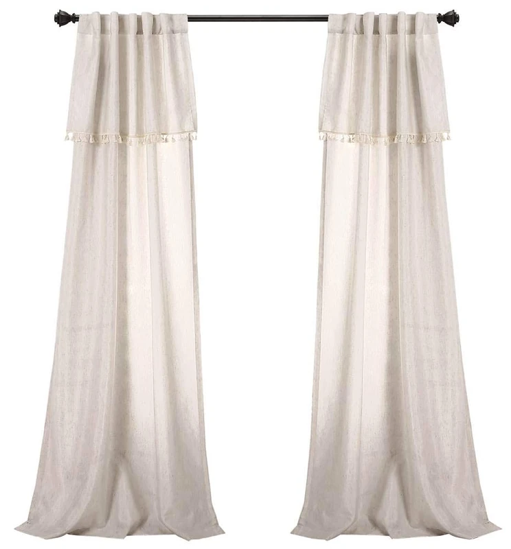 Lush Decor Lush Décor, Neutral Ivy Tassel Curtains | Solid Color Window Panel Living, Dining Room, Bedroom (Pair), 95” x 40, 95"x 40"
