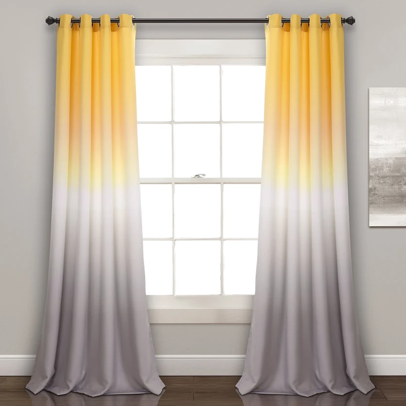 Lush Decor, Yellow and Gray Umbre Fiesta Curtains Light Filtering Window Panel Set for Living, Dining, Bedroom (Pair), 52" W x 95" L