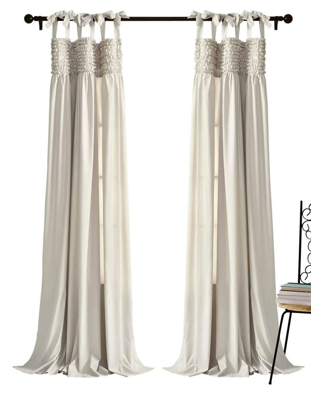 Lush Decor, Neutral Lydia Curtains Ruffle Window Panel Set for Living, Dining, Bedroom (Pair), 84” x 40 L