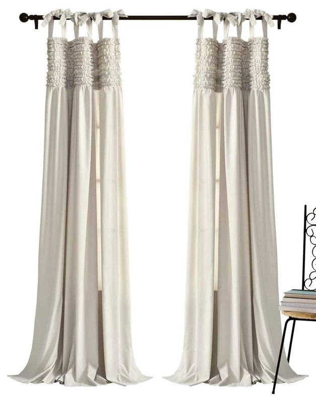 Lush Decor, Neutral Lydia Curtains Ruffle Window Panel Set for Living, Dining, Bedroom (Pair), 95” x 40 L