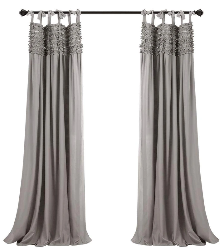 Lush Decor 16T004279, Gray Lydia Curtains Ruffle Window Panel Set for Living, Dining, Bedroom (Pair), 95” x 40