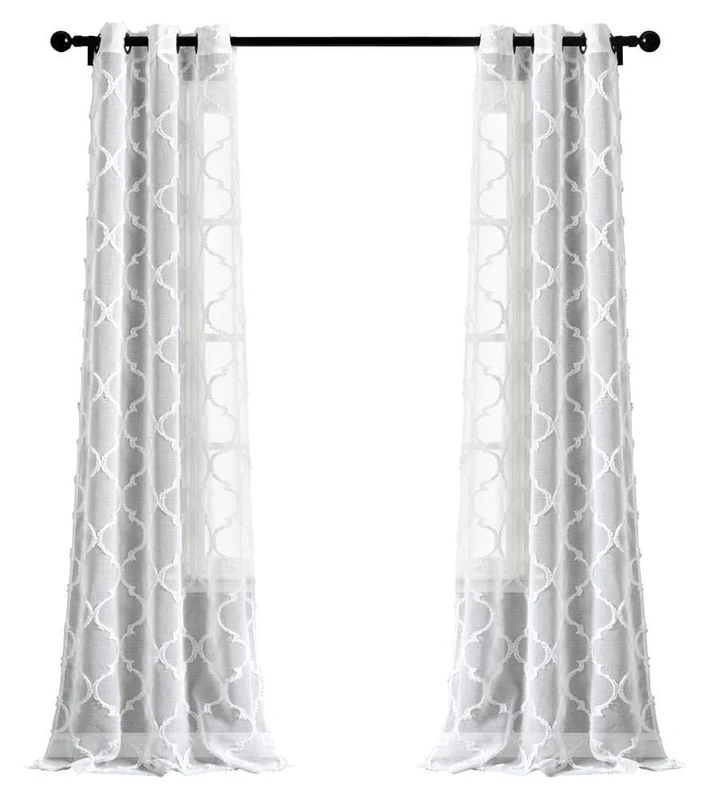 Lush Decor White Avon Trellis Grommet Sheer Window Curtain Panel Pair (84" x 38")