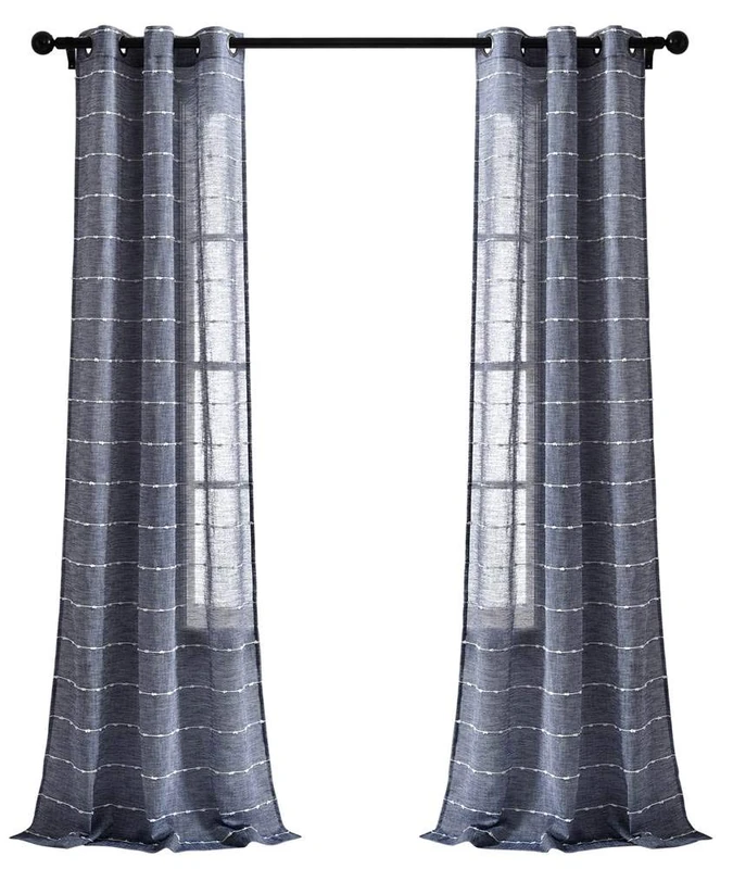 Lush Decor Navy Farmhouse Textured Grommet Sheer Window Curtain Set (84" x 38"), 84" x 38