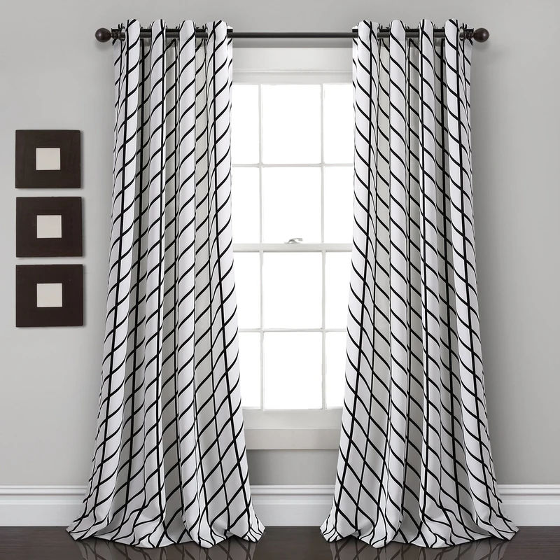 Lush Decor Window Curtain Set (95" x 52"), Polyester, White & Black, 52" W x 95" L (Pack of 1)