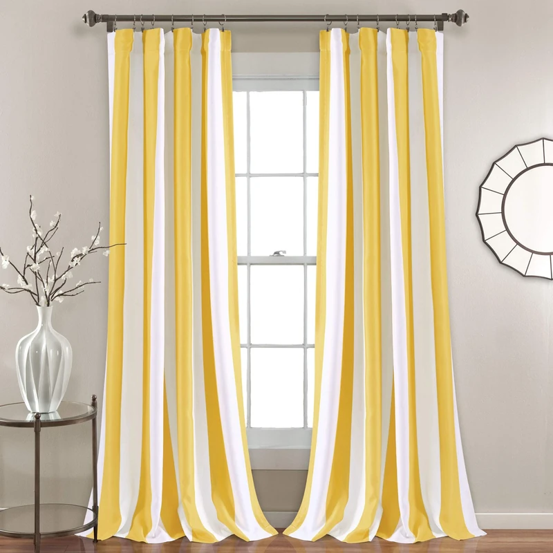 Lush Decor, Yellow Wilbur Stripe Room Darkening Window Curtain Panel Pair, 84" x 52", 84 in L