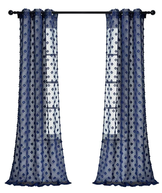 Lush Decor Navy Textured Dot Grommet Sheer Window Curtain Panel Pair (84" x 38"), 84" x 38 - Image 1