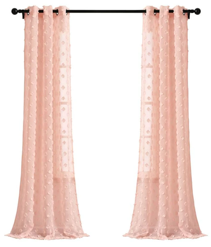 Lush Decor Blush Textured Dot Grommet Sheer Window Curtain Panel Pair (84" x 38"), 84" x 38 - Image 1