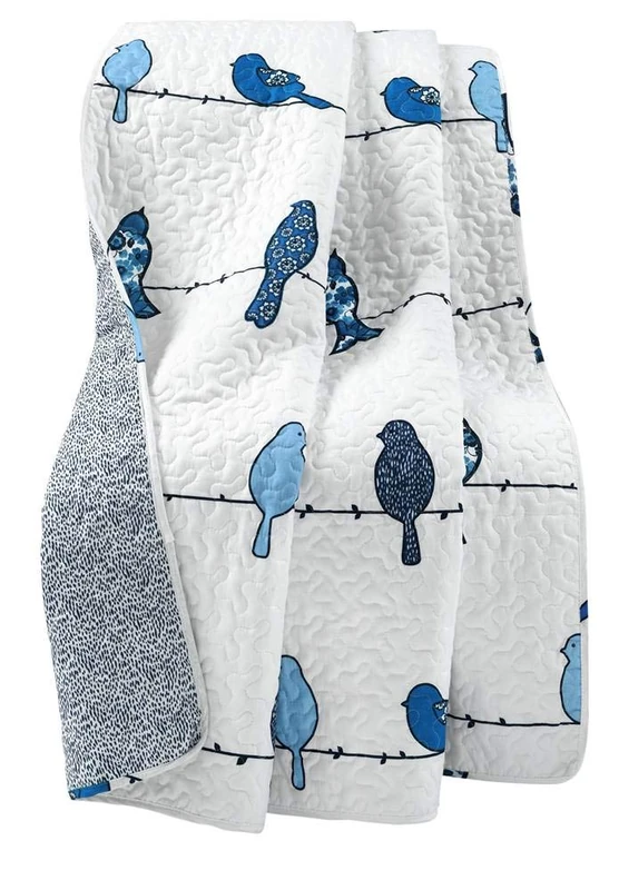 Lush Decor Rowley Birds Reversible Throw Blanket, 50" W x 60" L, Navy - Colorful Floral Bird Print - Whimsical & Playful Quilted Bird Blanket For Bed, Couch Or Chair - Farmhouse & Boho Home Decor