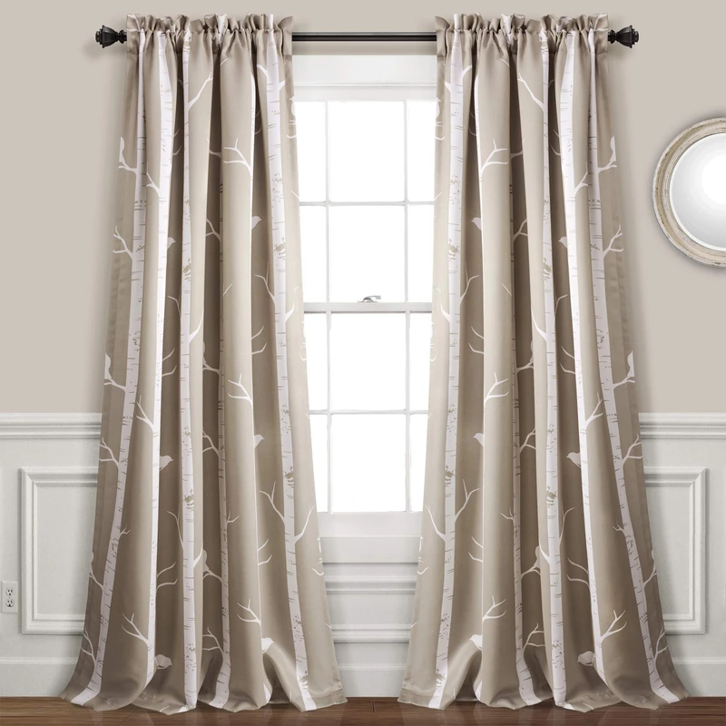 Lush Decor Lush Décor, Wheat Bird On The Tree Curtains Light Filtering Window Set for Living, Dining, Bedroom x 52" W, 84 in L Panel Pair