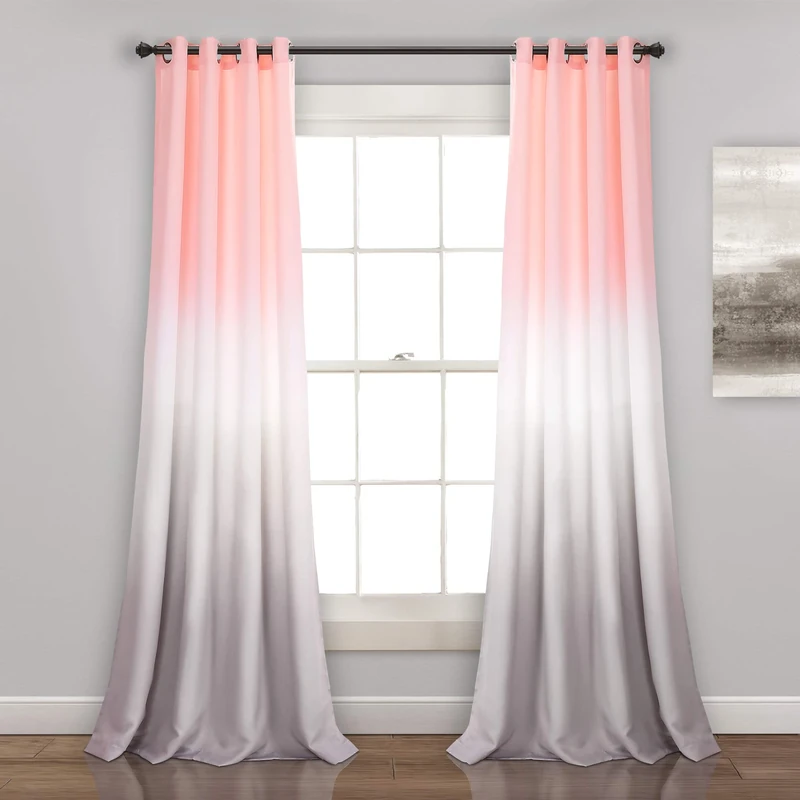 Lush Decor, Blush and Gray Umbre Fiesta Curtains Room Darkening Window Panel Set for Living, Dining, Bedroom (Pair), 95” x 52