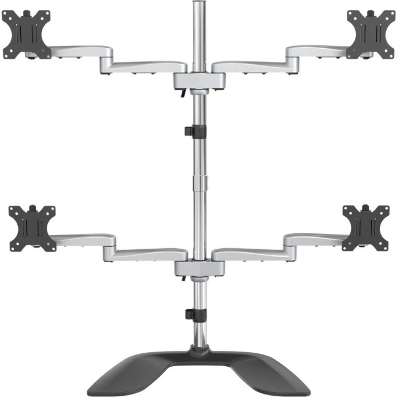 StarTech.com Desktop Quad Monitor Stand - Ergonomic VESA 4 Monitor Arm (2x2) up to 32" - Free Standing Articulating Universal Pole Mount - Height Adjustable/Tilt/Swivel/Rotate - Silver (ARMQUADSS)