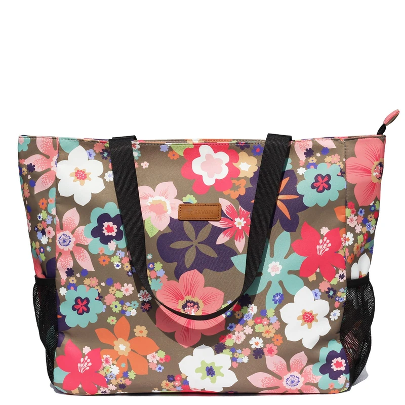 ESVAN Large Beach Bag Waterproof Lightweight 50cm Oversize Bag for Gym Beach Swimming Pool Exercise Travel Nurses, Navy and Pink Flower, XL, Fashion