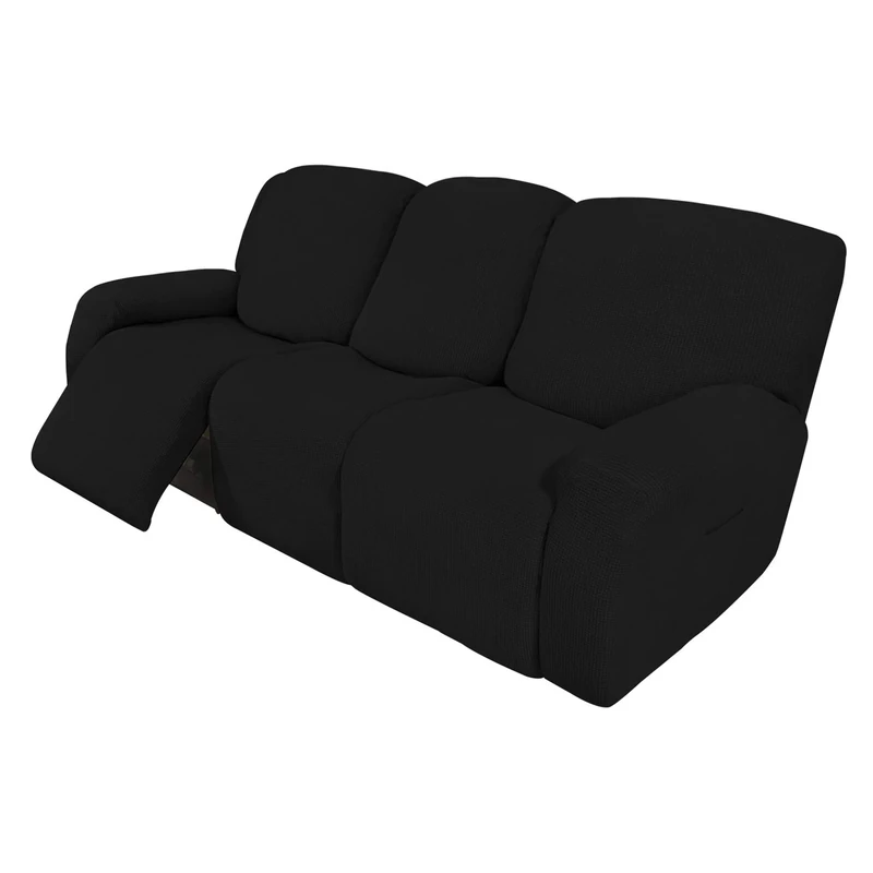 Easy-Going 8 Pieces Recliner Sofa Stretch Sofa Slipcover Sofa Cover Furniture Protector Couch Soft with Elastic Bottom Kids, Spandex Jacquard Fabric Small Checks Black