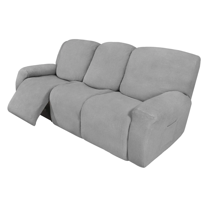Easy-Going 8 Pieces Recliner Sofa Stretch Sofa Slipcover Sofa Cover Furniture Protector Couch Soft with Elastic Bottom Kids, Spandex Jacquard Fabric Small Checks Light Gray