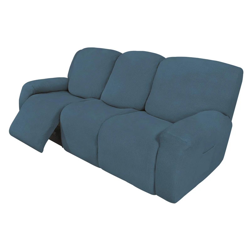 Easy-Going 8 Pieces Recliner Sofa Stretch Sofa Slipcover Sofa Cover Furniture Protector Couch Soft with Elastic Bottom Kids, Spandex Jacquard Fabric Small Checks Bluestone - Image 1
