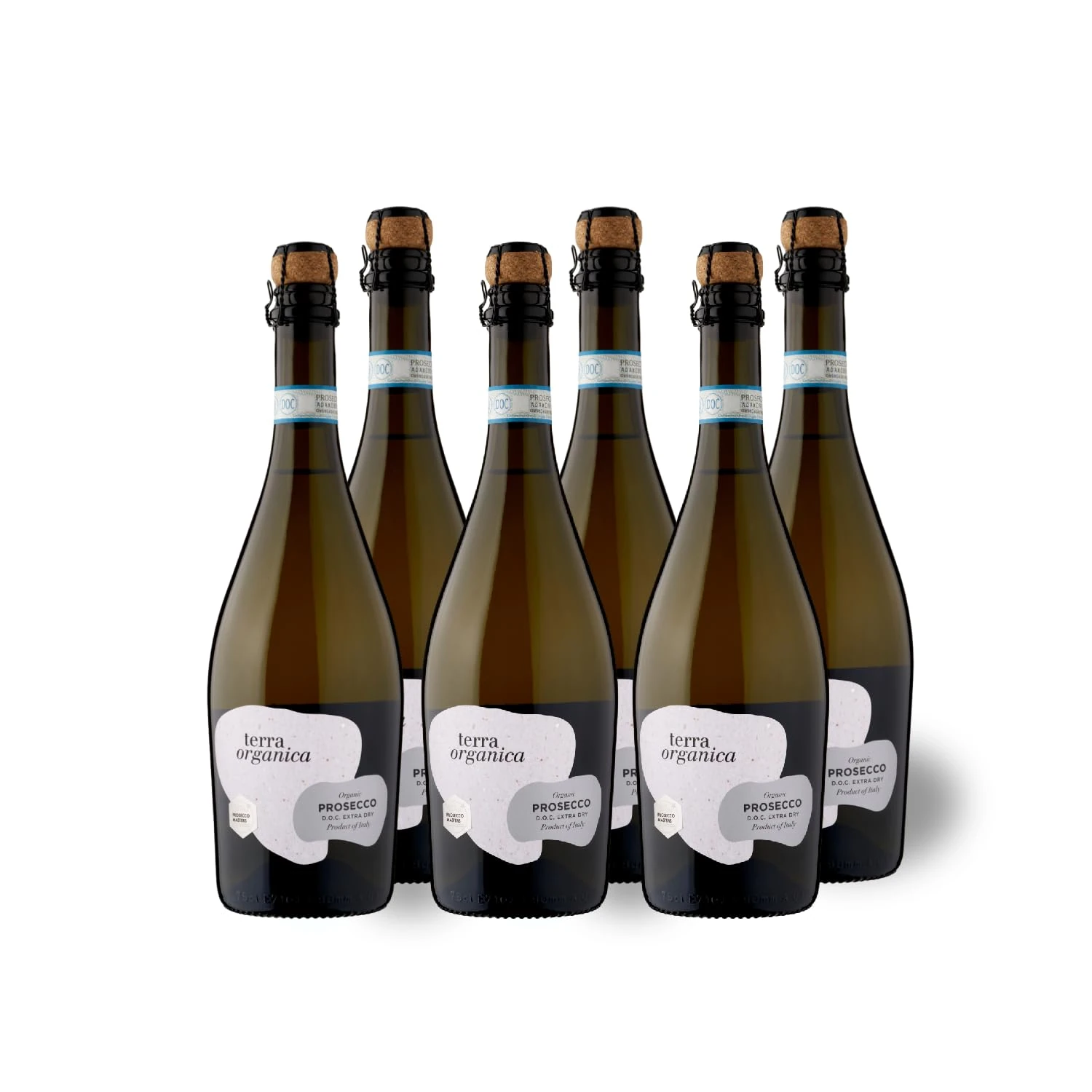 Terra Organica Prosecco D.O.C. 10.5% ABV, 6 x 75cl - Italian Light and Extra Dry Sparkling Organic Prosecco - Award Winning Prosecco - Produced by Family Run Winery - Great Prosecco Gift Set