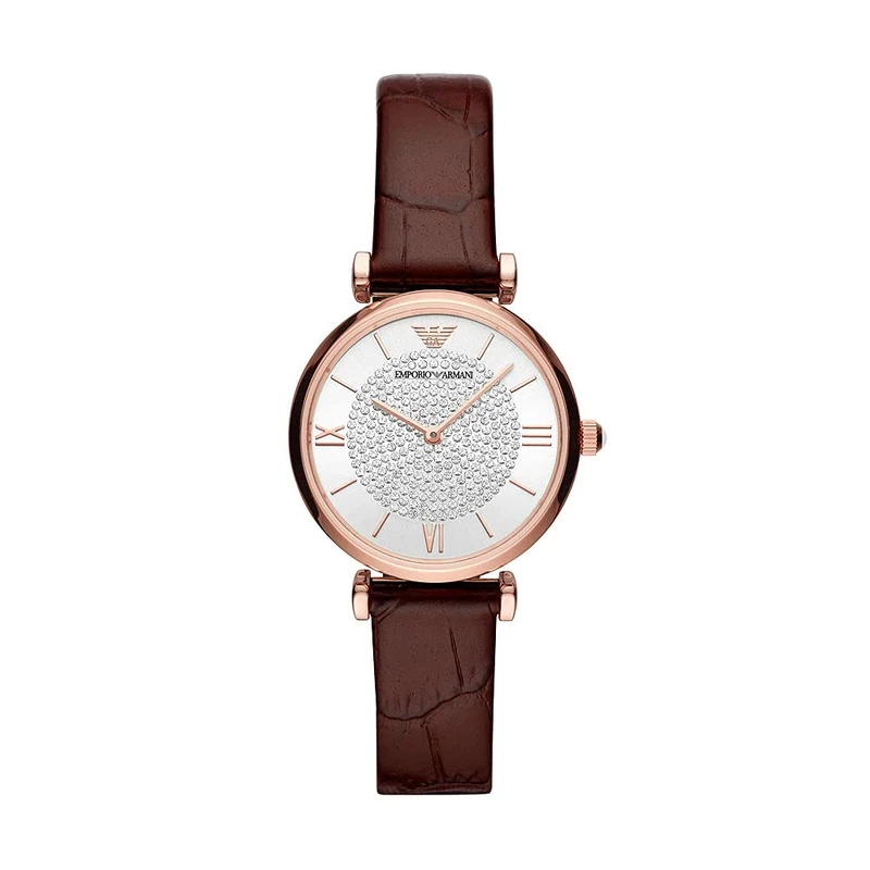Emporio Armani Watch for Women, Two Hand Movement, 32 mm Rose Gold Stainless Steel Case with a Leather Strap, AR11269