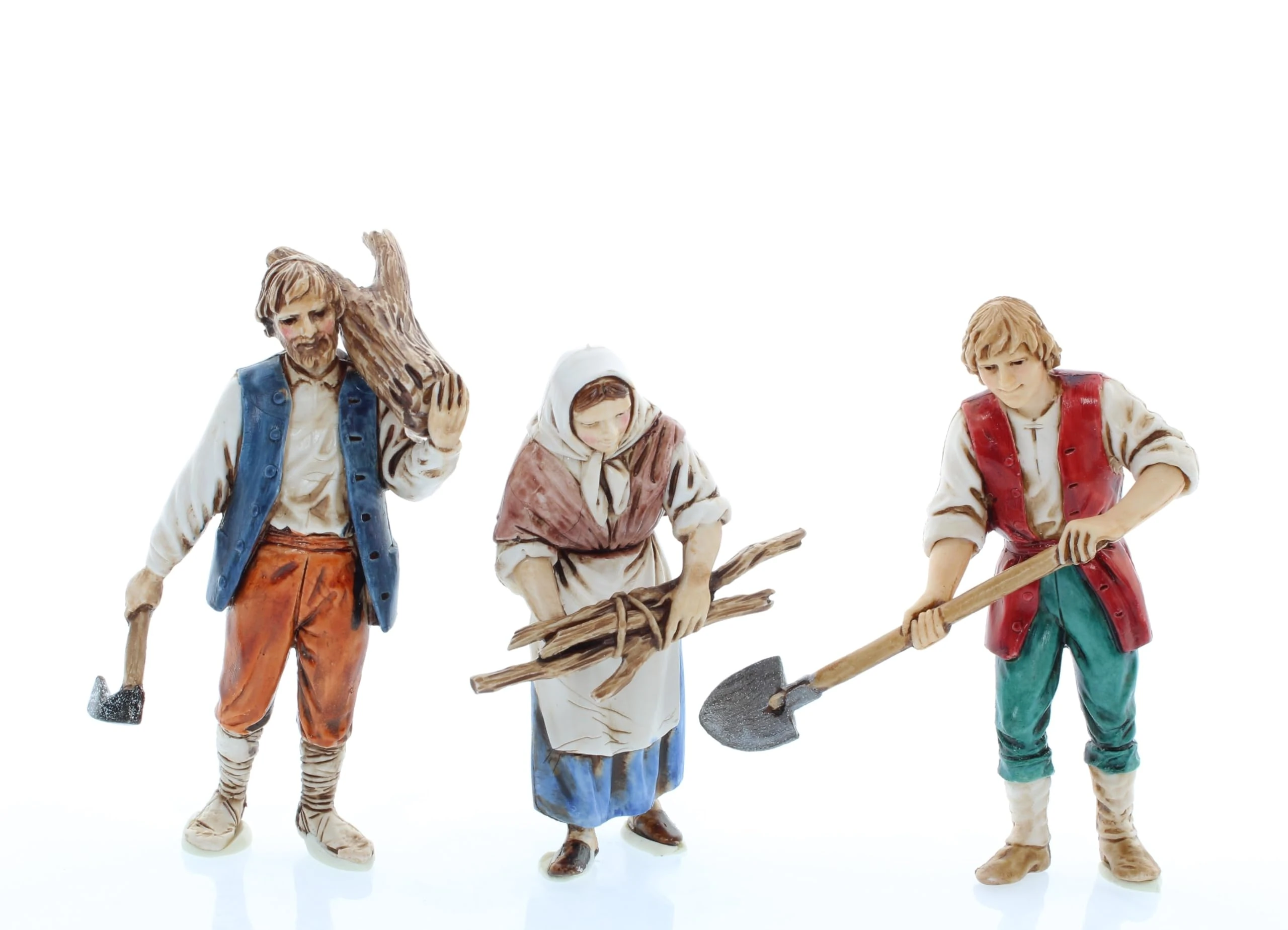 Moranduzzo Couple with Firewood and Farmer for 4-inch Nativity Scene 1:20 Scale - Indestructible Figures - 18th Century Style,Hand Painted and Finished,Official Product,Made in Italy,Sculptor M. Landi