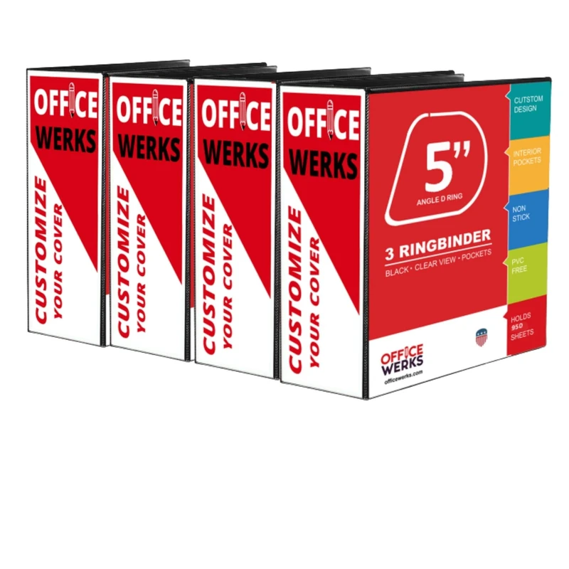 3 Ring Binder, Professional D Ring Binder 5 Inch, Presentation Folder for Standard Pages 8.5 x 11 with Pockets, Durable and Strong Black Binder (4 Pack)