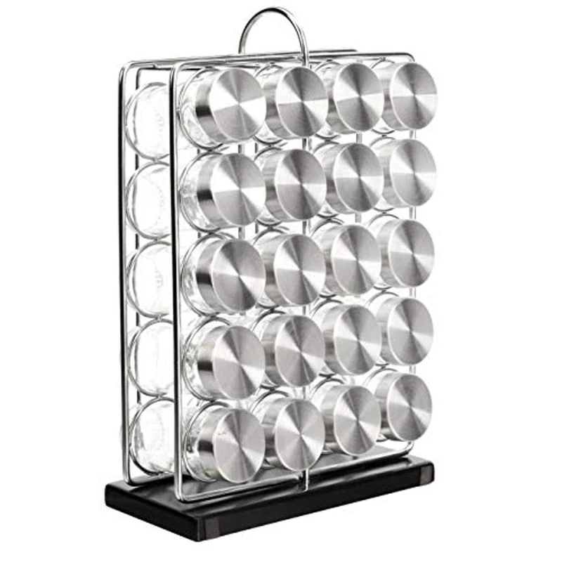 Amazon Basics Alloy Steel 20-Jar Vertical Spice Rack,Jars included, Silver - Image 1