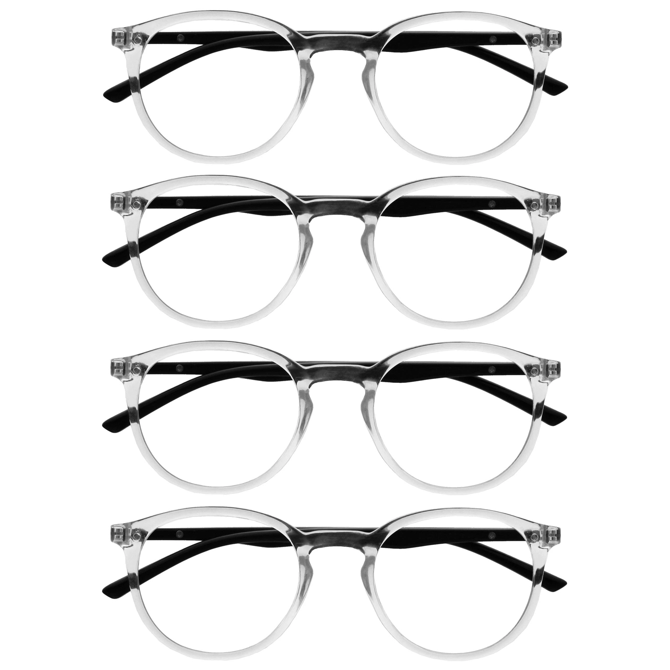 OPULIZE MET Reading Glasses for Women Men, Slim Round Frame with Spring Hinges and Scratch Resistant, Clear +2 (Pack of 4)