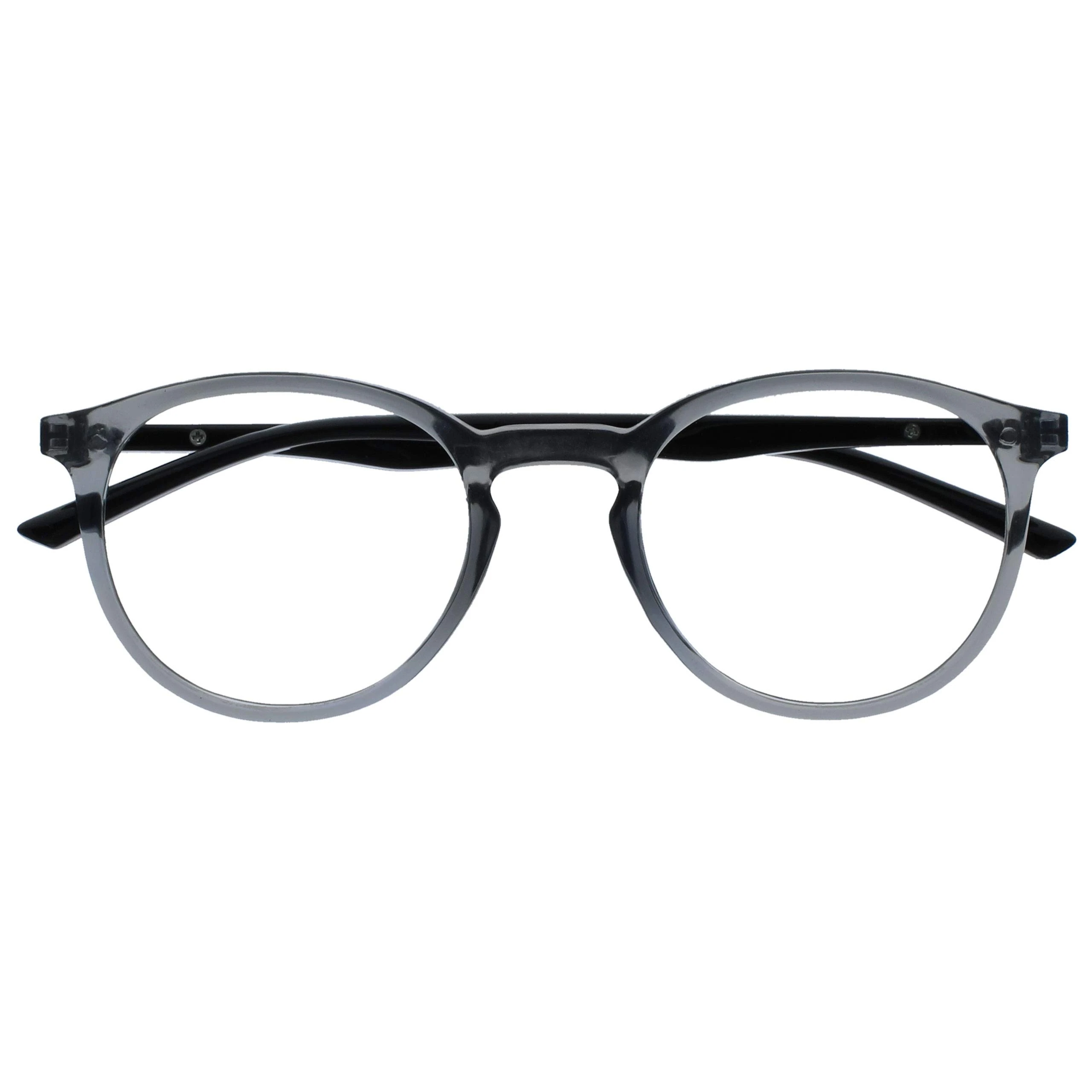 OPULIZE MET Reading Glasses for Women Men, Slim Round Frame with Spring Hinges and Scratch Resistant, Grey +1 (Pack of 1)