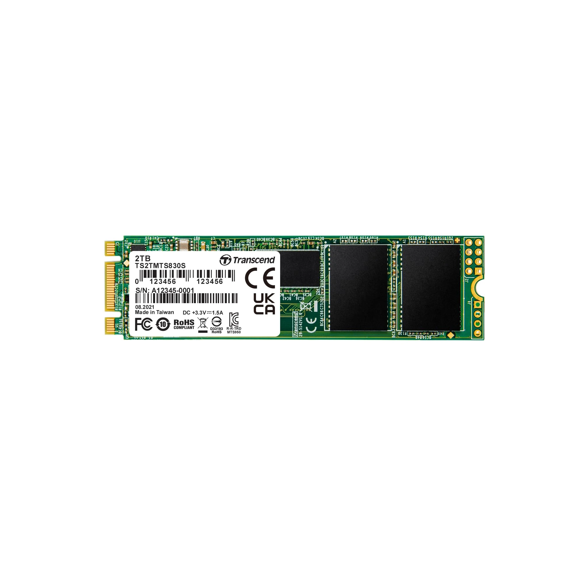 Transcend 2TB MTS830S M.2 2280 SATA III 6 Gb/s Internal Solid State Drive 3D TLC NAND with DRAM Cache -TS2TMTS830S