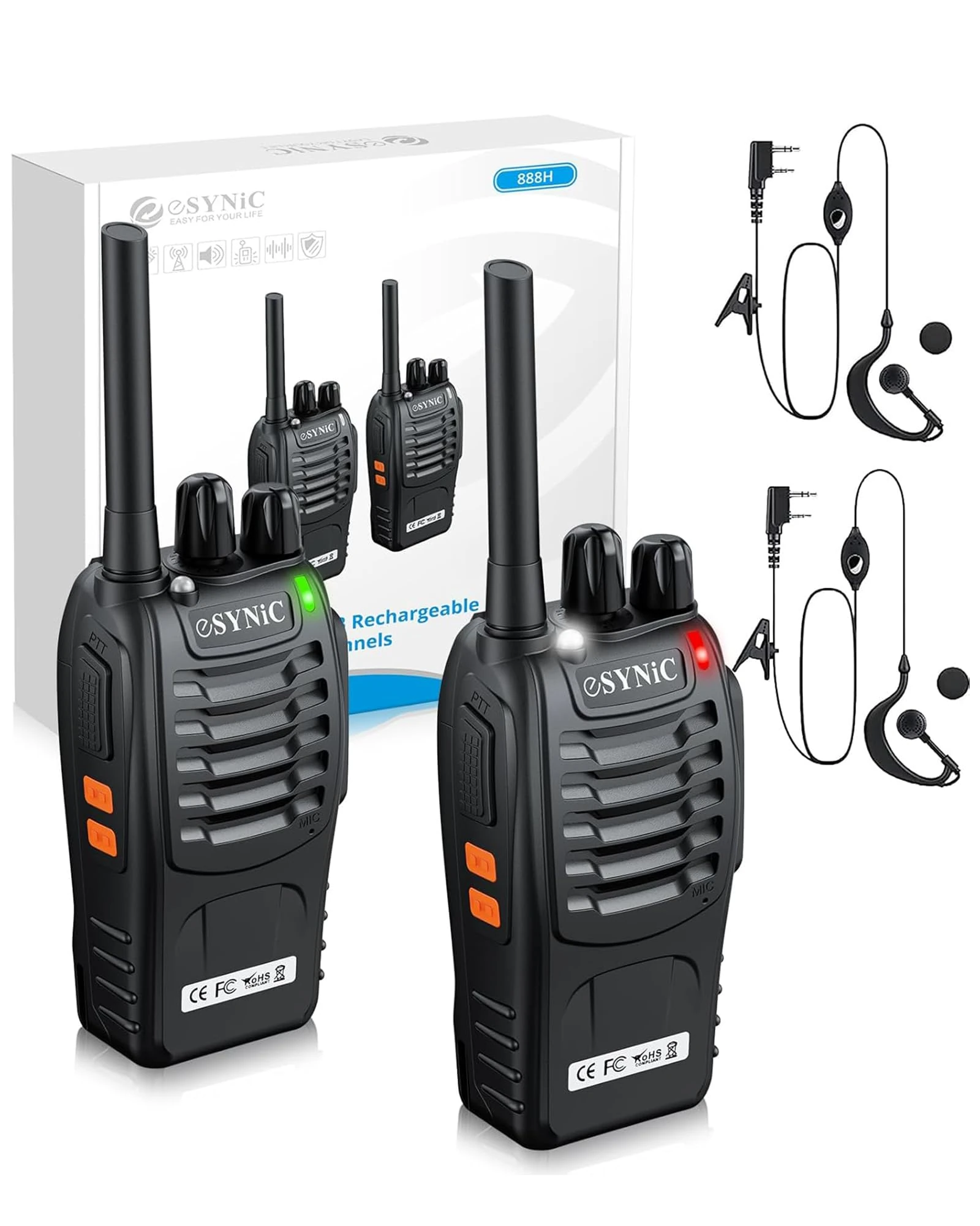 eSynic 2Pack Professional Walkie Talkies for Adults USB Rechargeable Walkie Talkies Best 16CH Walkie Talkie Hand Free VOX Two Way Radio With LED Lights Wonderful Gifts For Adults Kids etc