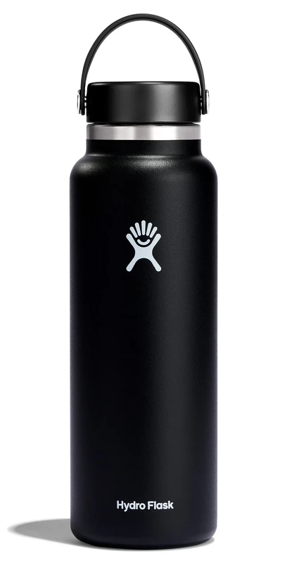 Hydro Flask - Water Bottle 1180 ml (40 oz) - Vacuum Insulated Stainless Steel Water Bottle with Leak Proof Flex Cap and Powder Coat - Wide Mouth - Black