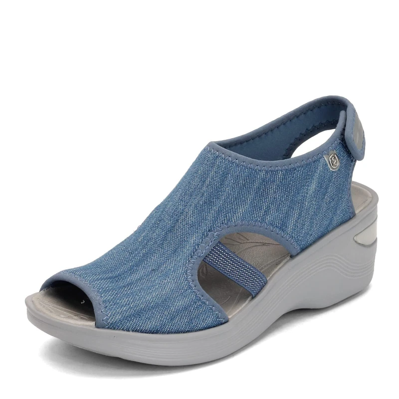 BZees Women's Dream Wedge Sandal, Washed Denim Print Fabric, 9 UK