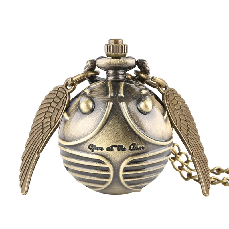 Retro Pocket Watch Snitch Ball Shaped Potter Quartz Pocket Watch Sweater Angel Wings Necklace Chain Gifts for Men Women Kids