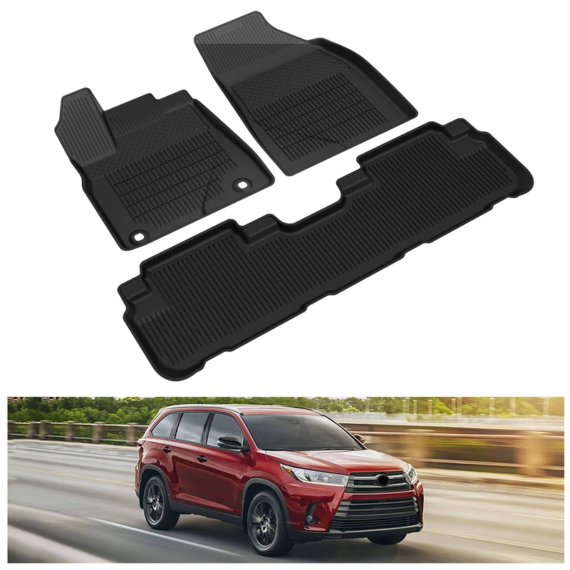 KIWI MASTER Floor Mats Compatible for 2014-2019 Toyota Highlander Accessories All Weather Mat Liners Front Rear 2 Row Seat TPE Slush Liner Black PT908-48165-02