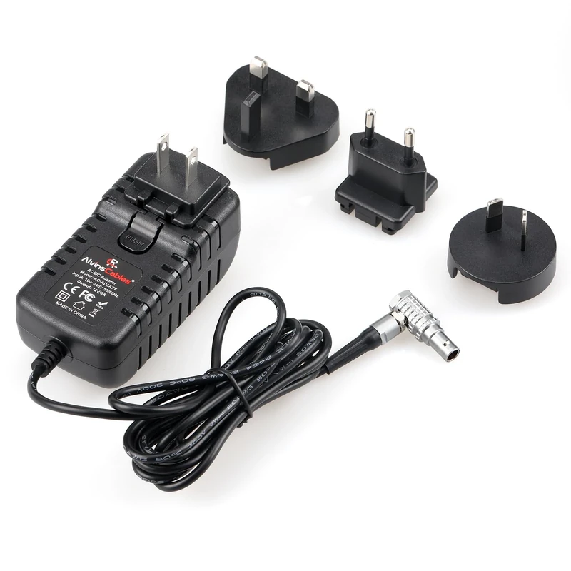 Alvin's Cables Teradek Power Adapter Converter Cable Right Angle 2 Pin to Universal AC with US UK EU AU Plugs for Z Cam E2 Flagship Teradek Cube Hollyland Cosmo 600