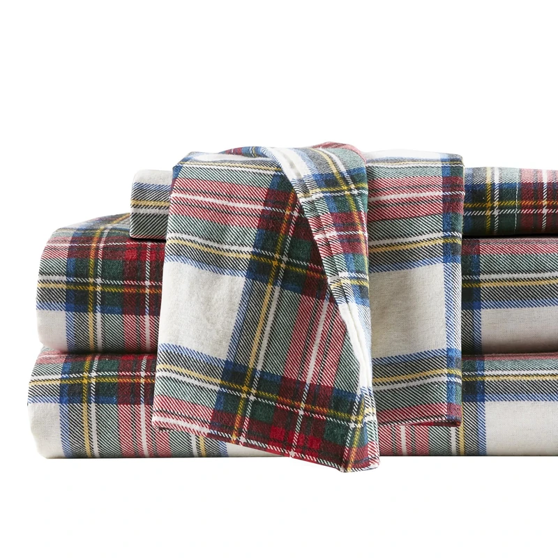Comfort Spaces Cotton Flannel Breathable Warm Deep Pocket Sheets With Pillow Case Bedding, Twin, Scottish Plaid Red, 3 Piece