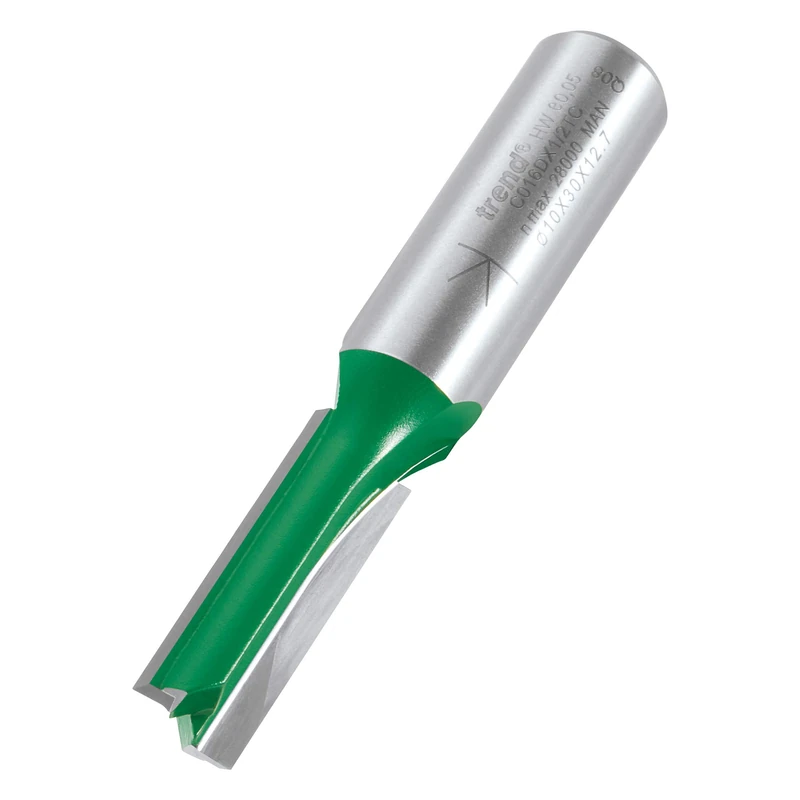 Trend CraftPro Straight Two Flute Router Cutter Bit, 1/2 Inch Shank, 10mm Cut Diameter & 30mm Cut Length, Tungsten Carbide Tipped, C016DX1/2TC