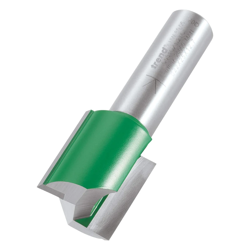 Trend CraftPro Straight Two Flute Router Cutter Bit, 1/2 Inch Shank, 22mm Cut Diameter & 25mm Cut Length, Tungsten Carbide Tipped, C031CX1/2TC