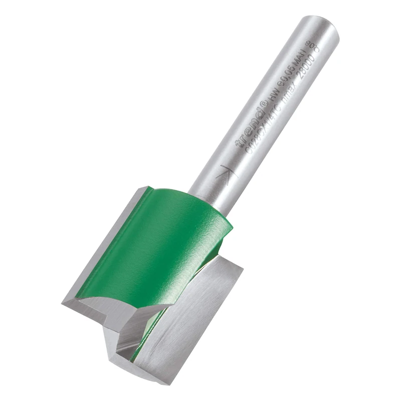 Trend CraftPro Straight Two Flute Router Cutter, 1/4 Inch Shank, 18.2mm Cut Diameter & 21mm Cut Length, Tungsten Carbide Tipped, C028CX1/4TC