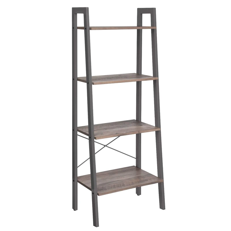 VASAGLE Ladder Shelf, 4-Tier Bookshelf, Free Standing Storage Shelves, Stable Metal Frame, in the Living Room Bedroom Kitchen or Balcony, Easy to Assemble, Industrial, Greige and Grey LLS44MG