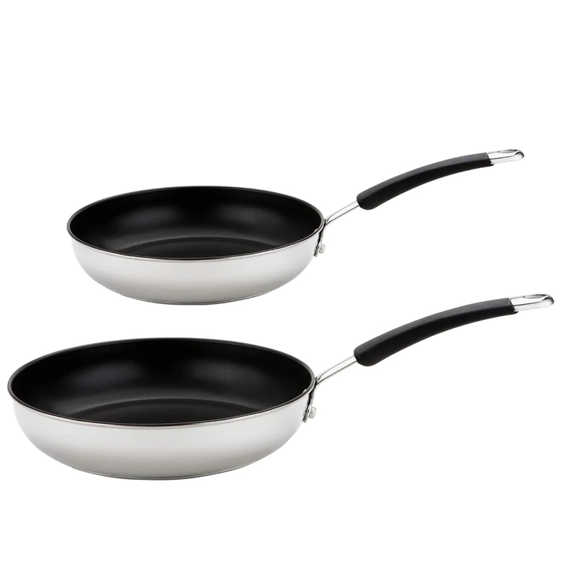 Meyer Non Stick Frying Pan Set of 2 - Stainless Steel Frying Pans Set 20 & 28cm, Induction Suitable, Dishwasher Safe, Soft Grip Heat Resistant Handles