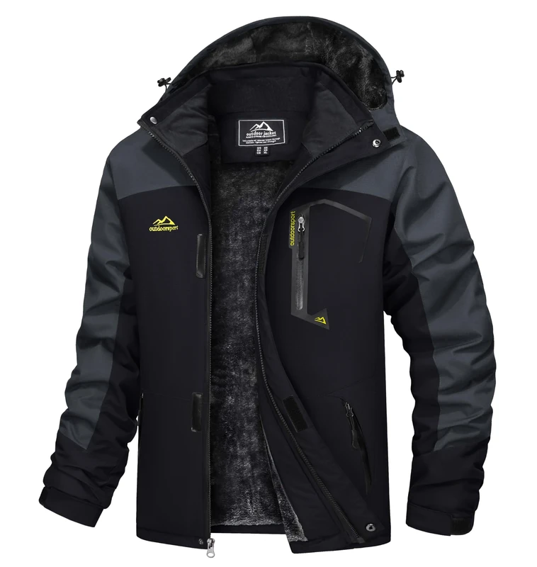 TACVASEN Ski Jacket Mens Black Winter Jacket Cotton Fleece Warm Jacket Skiing Waterproof Mountain Snow Parka Grey Gray