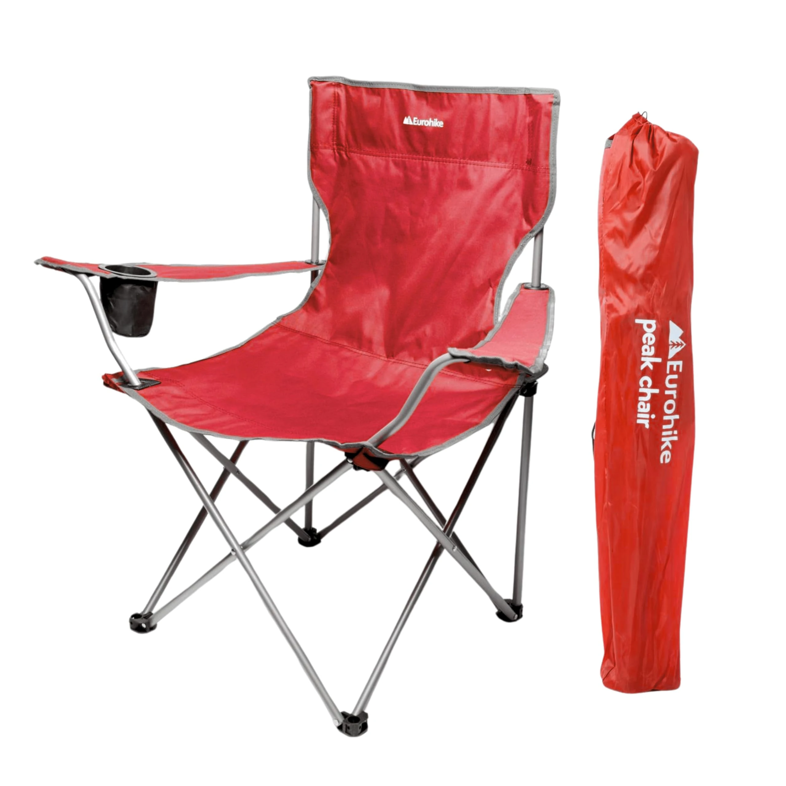 Eurohike Peak Folding Chair with Drinks Holder & Arm Rests for Adults & Kids, Lightweight, Portable, Compact, Ideal for Camping, Festivals, Picnics, Beach & Outdoor Events (Red)