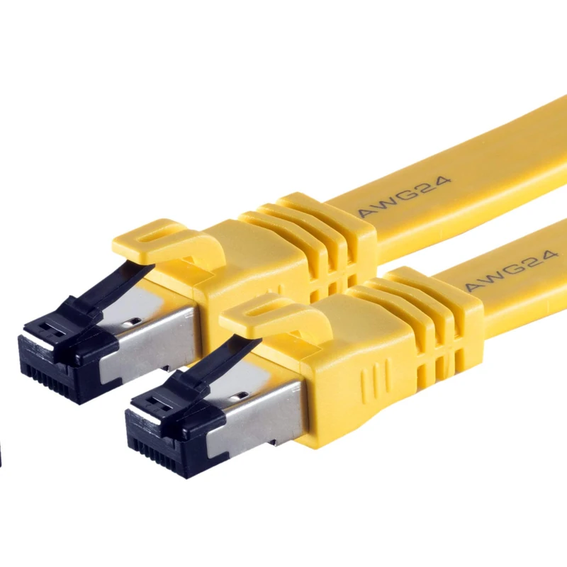 1aTTack.de 10m - Cat8.1 high end patch cable flat yellow - 1 piece 40 Gigabit network cable Ethernet LAN cable 40000 Mbits 2000 MHz patch cable Cat8 cable LSZH UFTP PIMF Rj45 plug - 1 x 10 meters