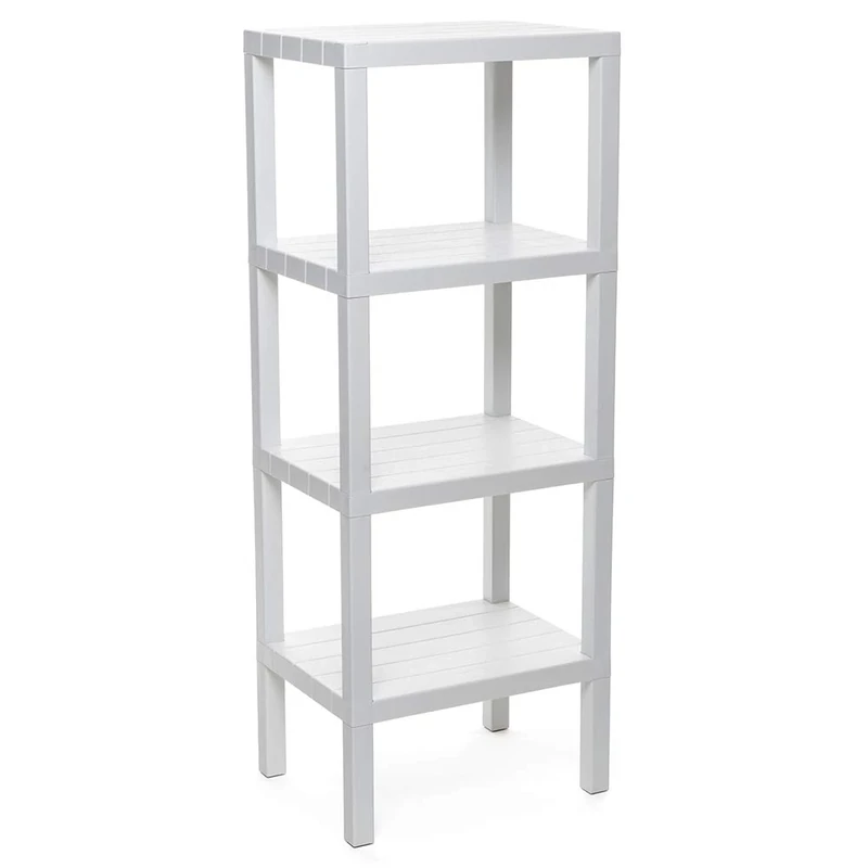 TATAY Shelving Unit with 4 Tiers | Moisture-Resistant | Includes Screws and Compatible with Quick Fix System | Suitable for Indoor and Outdoor Use | Holds up to 40kg - Lombok Model - White