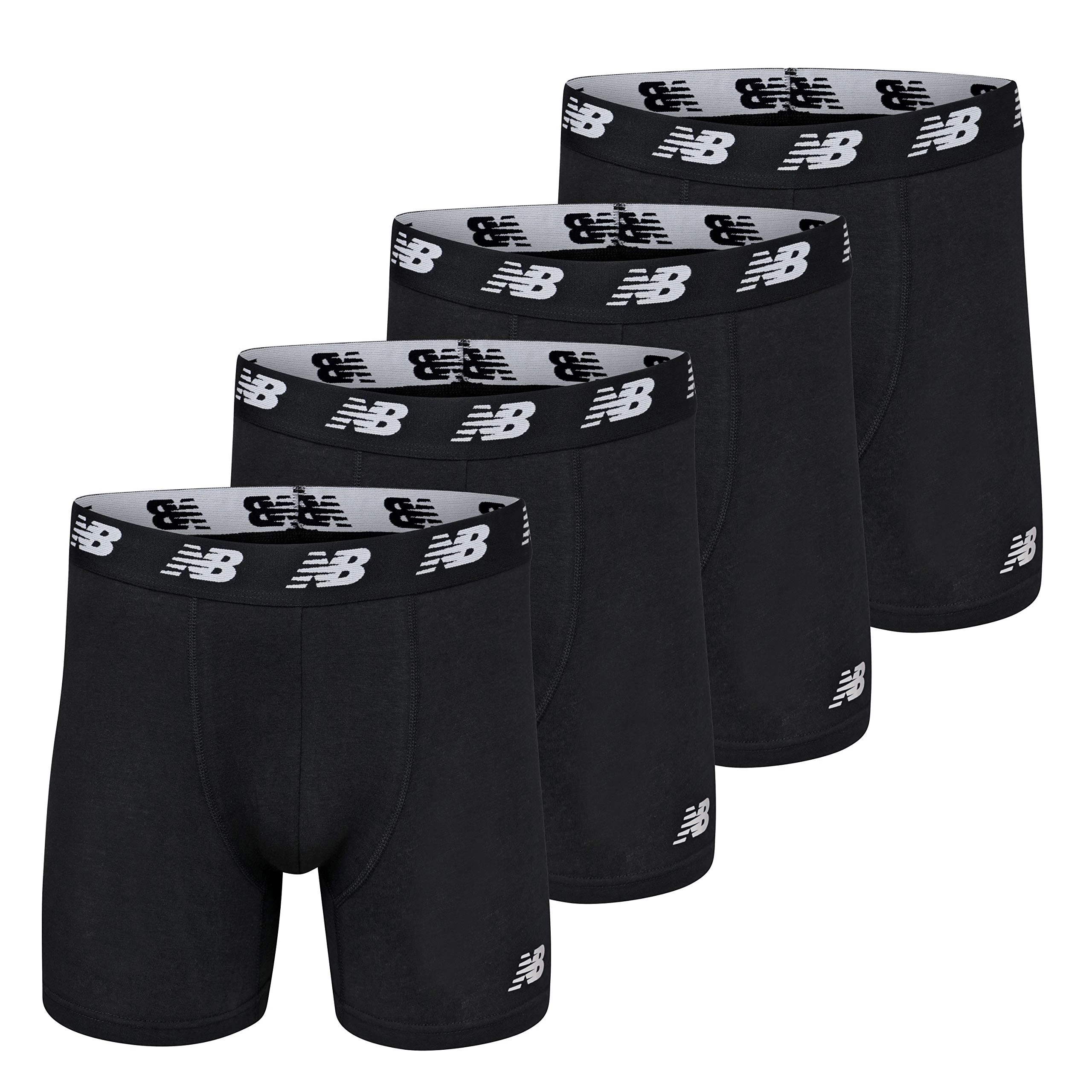 New Balance Men's Cotton Performance Boxer Briefs 4-Pack, Black/Black/Black/Black, M (Pack of 4)