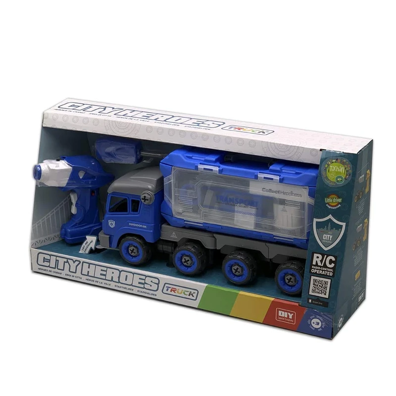 Tachan - Police Truck with Sound and Electric Assembly, Radio Control, Blue (CPA 7838027L)